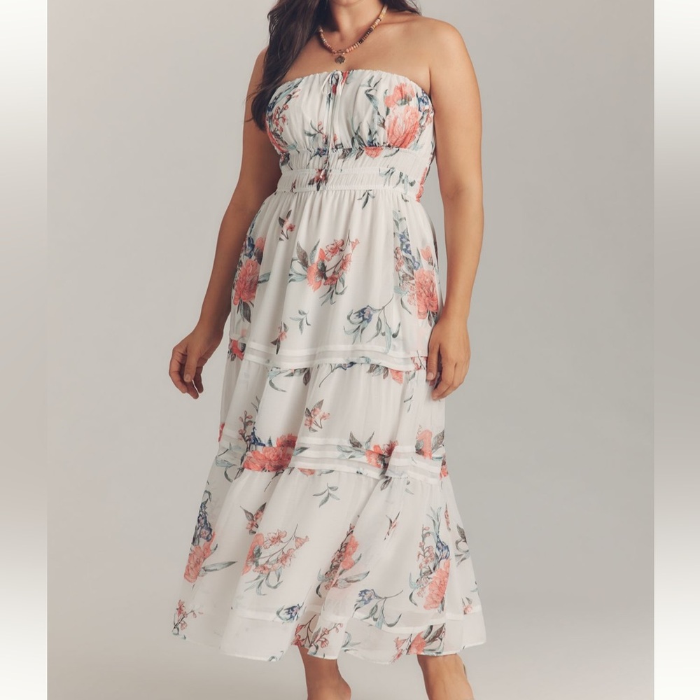 *Anthropologie The Somerset Strapless Chiffon Midi Dress